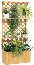 Outsunny Hochbeet mit Spalier, Blumenhochbeet aus Tanneholz, Pflanzbeet mit Rankgitter, Frühbeet mit Regale, Gartenbeet Pflanzkübel Pflanzkasten für Terrasse, Garten, 76 x 33 x 177 cm - Thumbnail 1
