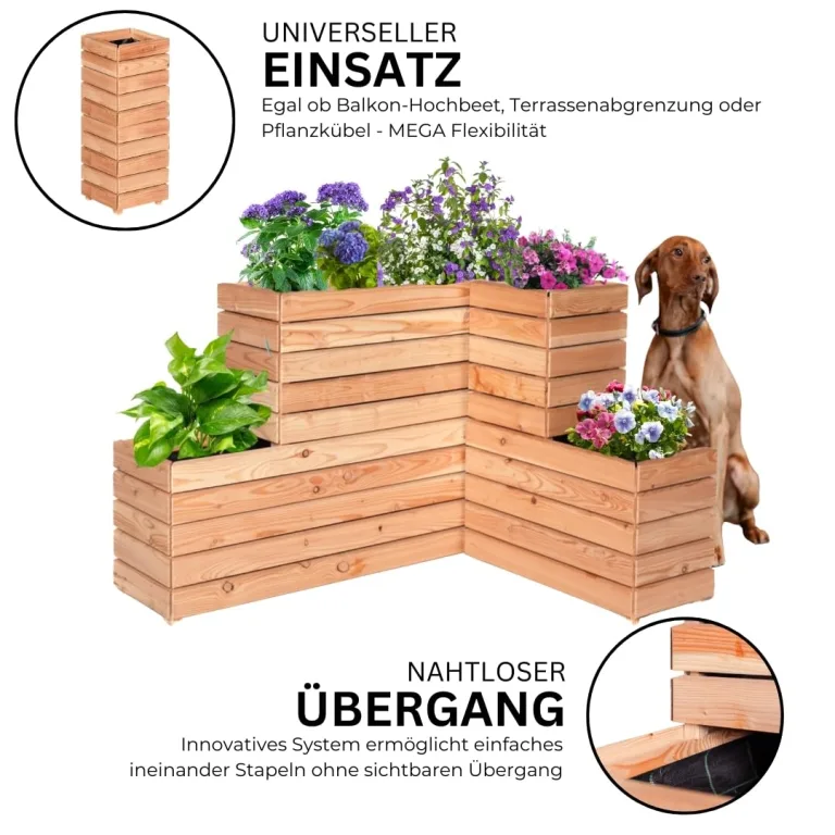 Mega Holz Hochbeet MODULO 30x30x75 cm (BxTxH) - Wetterfester Pflanzkübel aus Holz für Innen- und Außenbereich - Blumenkübel aus witterungsbeständiger Lärche für Garten, Terrasse und Balkon, Modular – Bild 5