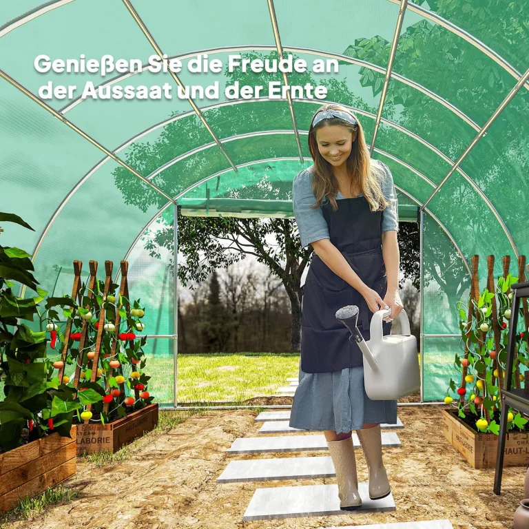 Outsunny Gewächshaus 300x600x200cm Foliengewächshaus Tomatenhaus mit Tür, 12 Fenster, Folientunnel aus verzinktem Stahl, 170g/m² PE, stabiles pflanztunnel, Treibhaus inkl. Erdanker & Seilen, Grün – Bild 8