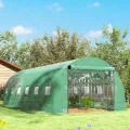 Outsunny Gewächshaus 300x600x200cm Foliengewächshaus Tomatenhaus mit Tür, 12 Fenster, Folientunnel aus verzinktem Stahl, 170g/m² PE, stabiles pflanztunnel, Treibhaus inkl. Erdanker & Seilen, Grün - Thumbnail 9