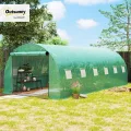Outsunny Gewächshaus 300x600x200cm Foliengewächshaus Tomatenhaus mit Tür, 12 Fenster, Folientunnel aus verzinktem Stahl, 170g/m² PE, stabiles pflanztunnel, Treibhaus inkl. Erdanker & Seilen, Grün - Thumbnail 2