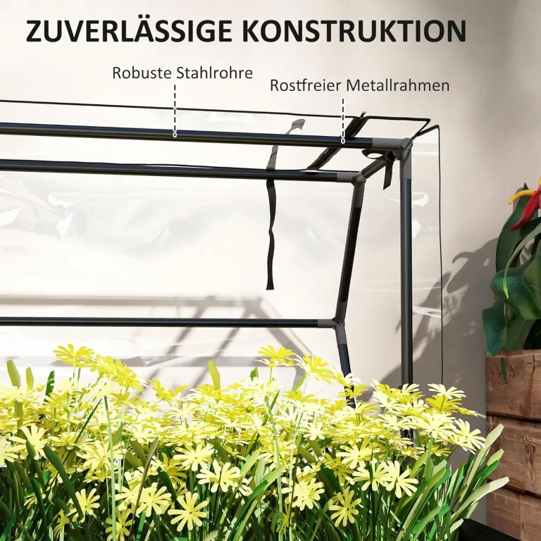 Outsunny Hochbeet mit Abdeckung, erhöhtes Kräuterbeet mit Ablauflöchern, Pflanzkasten aus Metall, wetterbeständig Gemüsebeet, Gartenbeet, Pflanzbeet für Garten, Balkon, 100 x 48 x 124 cm, Schwarz – Bild 6