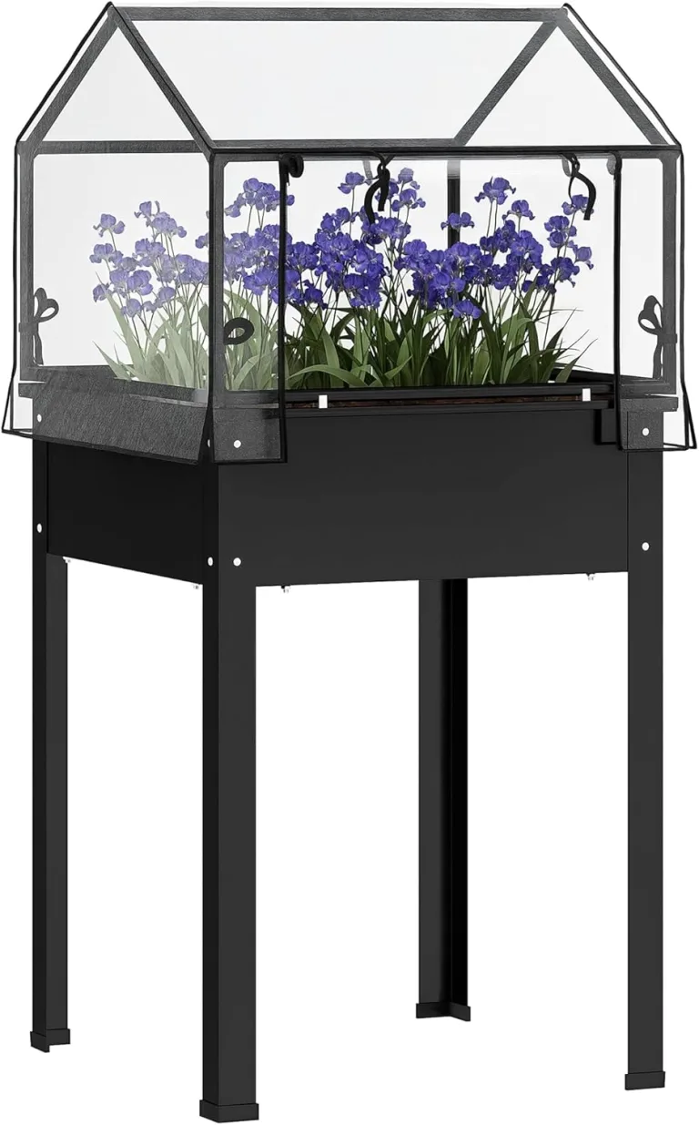 Outsunny Hochbeet mit Abdeckung, erhöhtes Kräuterbeet mit Ablauflöchern, Pflanzkasten aus Metall, wetterbeständig Gemüsebeet, Gartenbeet, Pflanzbeet für Garten, Balkon, 60 x 60 x 120 cm, Schwarz – Bild 1