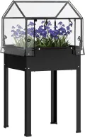 Outsunny Hochbeet mit Abdeckung, erhöhtes Kräuterbeet mit Ablauflöchern, Pflanzkasten aus Metall, wetterbeständig Gemüsebeet, Gartenbeet, Pflanzbeet für Garten, Balkon, 60 x 60 x 120 cm, Schwarz - Thumbnail 1