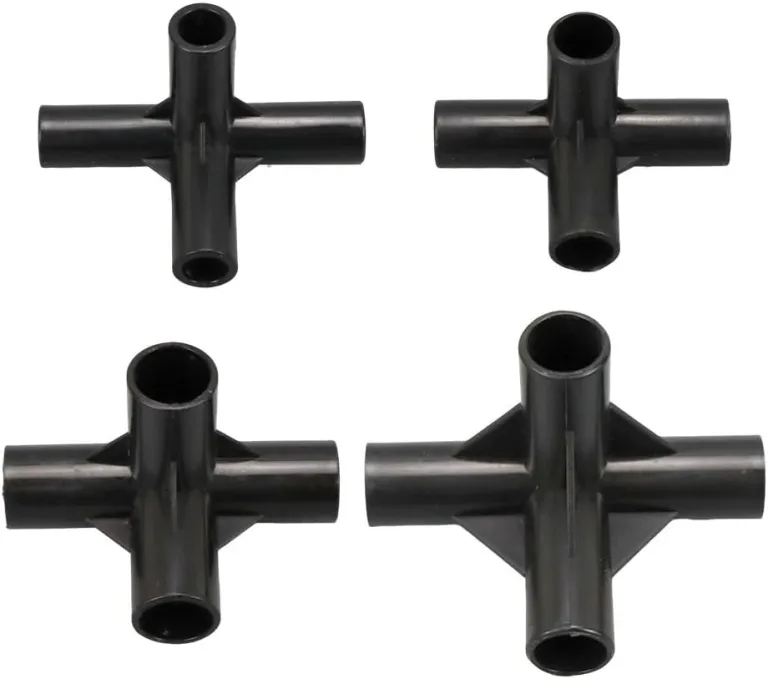 8 Stück Halterung Verbinder Kunststoff Fitting Schwarz 4-Wege-PVC-Rohrverschraubungen Verbinder für DIY Pflanzenunterstützung Gewächshaus Rahmen Blumenständer (12 mm) – Bild 4