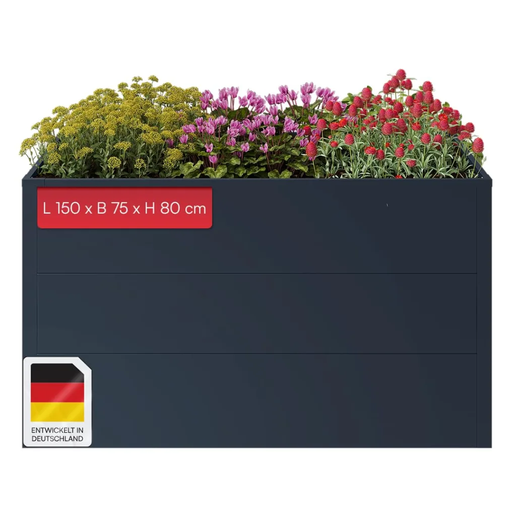 STEELSØN Icarus Hochbeet Metall – Pflanzenbeet 150x75x80 cm – Gemüsebeet Anthrazit – Beet für Garten & Balkon – Pflanzenkübel mit offener Bodenstruktur – Wetterfestes Gartenbeet – Kräuterbeet