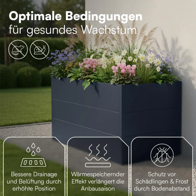 STEELSØN Icarus Hochbeet Metall – Pflanzenbeet 150x75x80 cm – Gemüsebeet Anthrazit – Beet für Garten & Balkon – Pflanzenkübel mit offener Bodenstruktur – Wetterfestes Gartenbeet – Kräuterbeet – Bild 2