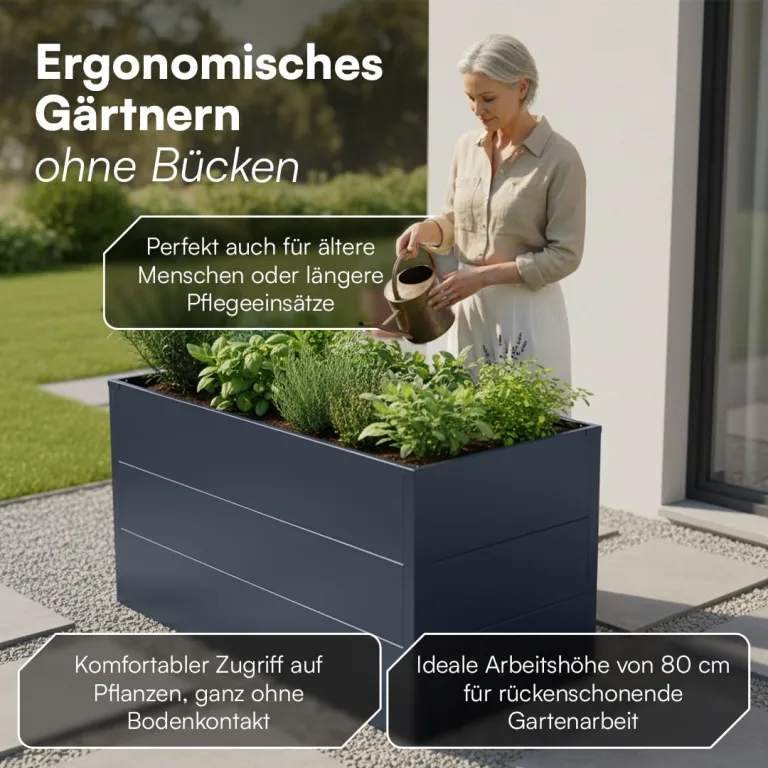 STEELSØN Icarus Hochbeet Metall – Pflanzenbeet 150x75x80 cm – Gemüsebeet Anthrazit – Beet für Garten & Balkon – Pflanzenkübel mit offener Bodenstruktur – Wetterfestes Gartenbeet – Kräuterbeet – Bild 3