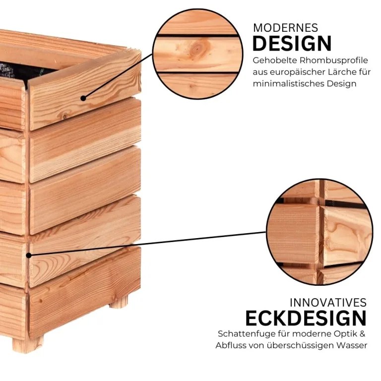 Mega Holz Pflanzkübel MODULO 120x30x39 cm (BxTxH) - wetterfester Blumenkasten aus heimischen Lärchenholz - Blumenkübel aus witterungsbeständiger Lärche für Garten, Terrasse und Balkon, Modular, Holz – Bild 2