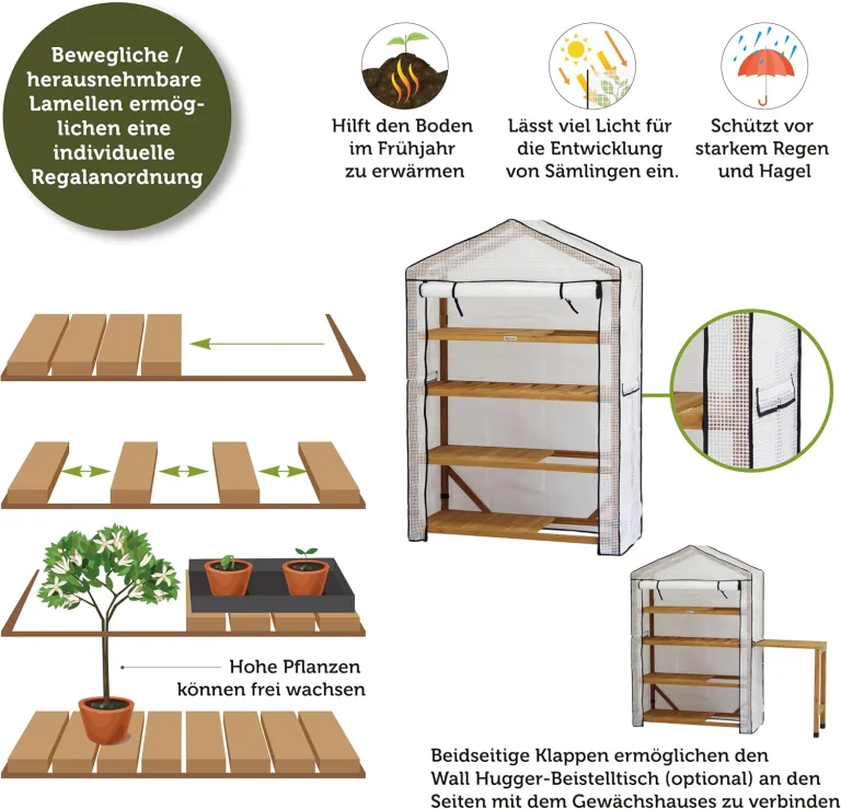 VegTrug Foliengewächshaus mit Holzrahmen, 100% FSC zertifiziertes Holz, 111x49x167cm, Natural – Bild 5