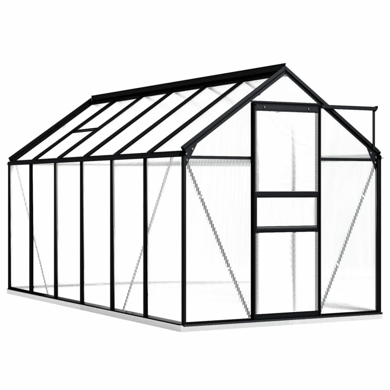 Begehbares Gewächshaus aus Polycarbonat mit Aluminiumrahmen und Fundament für Gartenfundament 190 x 370 x 202 cm Pflanzen Grow House Gartenhaus Bodenfixierung 7,03 m² - Bild 1