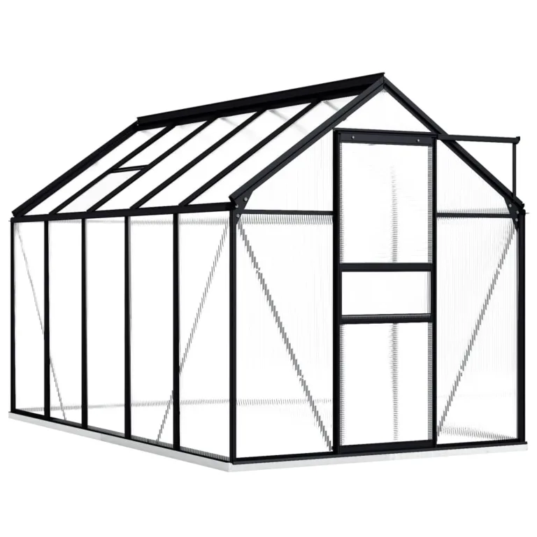 Begehbares Gewächshaus aus Polycarbonat mit Aluminiumrahmen Fundamentrahmen und Bodenbefestigung für Gartenpflanzen 190 x 310 x 202 cm 5,89 m² – Bild 1