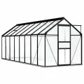 Begehbares Gewächshaus aus Polycarbonat mit Aluminiumrahmen Fundamentrahmen und Bodenbefestigung für Gartenpflanzen 190 x 310 x 202 cm 5,89 m² - Thumbnail 9