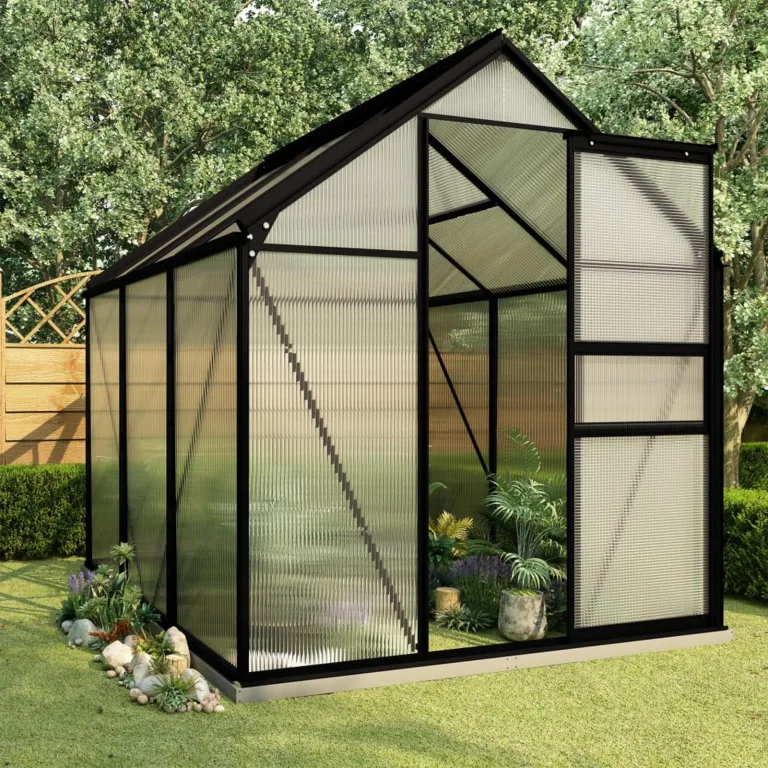 Begehbares Gewächshaus aus Polycarbonat mit Aluminiumrahmen und Fundamentrahmen für Garten Fundament Bodenbefestigung Pflanzen Grow House Gartenhaus 190x490x202cm 9,31m² – Bild 10