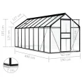 Begehbares Gewächshaus aus Polycarbonat mit Aluminiumrahmen und Fundamentrahmen für Garten Fundament Bodenbefestigung Pflanzen Grow House Gartenhaus 190x490x202cm 9,31m² - Thumbnail 6