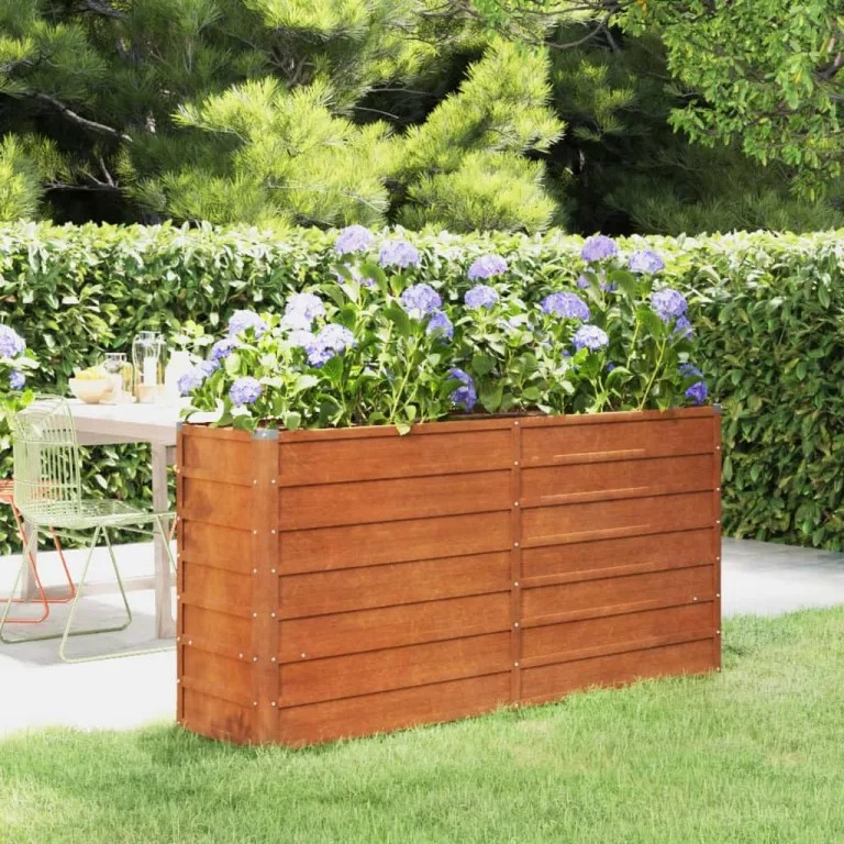 Hochbeet aus Cortenstahl, 160 x 40 x 77 cm, wetterfest, für Garten, Balkon oder Terrasse, Rostig – Bild 1