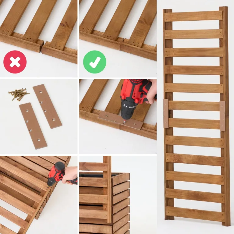 Pflanzkübel mit Rankgitter Spalier mit Pflanzkasten Blumenkasten aus Holz für Garten Balkon Terrasse Hochbeet mit 18L Kunststoff-Pflanzeneinsatz (horizontal-braun, 98x36x55 H130) – Bild 6