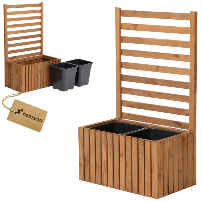Pflanzkübel mit Rankgitter Spalier mit Pflanzkasten Blumenkasten aus Holz für Garten Balkon Terrasse Hochbeet mit 18L Kunststoff-Pflanzeneinsatz (horizontal-braun, 98x36x55 H130) – Bild 9