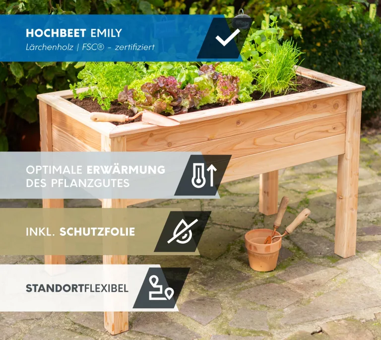 WESTMANN Hochbeet Emily aus Lärchenholz inkl. Aussaatkalender| 120x65x75 cm Natur | Kräuterbeet für den Außenbereich | Stelzenhochbeet zum Bepflanzen von Gemüse & Kräutern – Bild 2