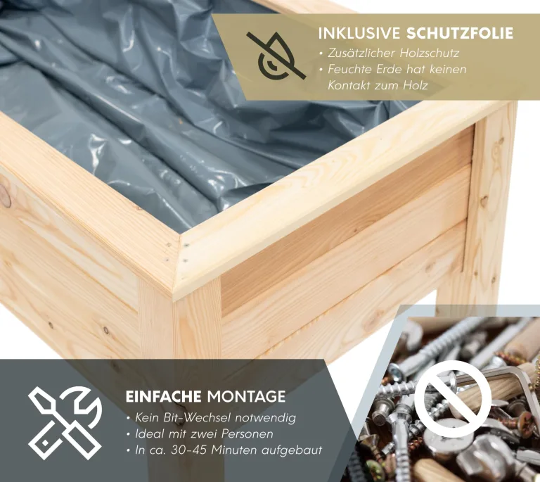 WESTMANN Hochbeet Emily aus Lärchenholz inkl. Aussaatkalender| 120x65x75 cm Natur | Kräuterbeet für den Außenbereich | Stelzenhochbeet zum Bepflanzen von Gemüse & Kräutern – Bild 5
