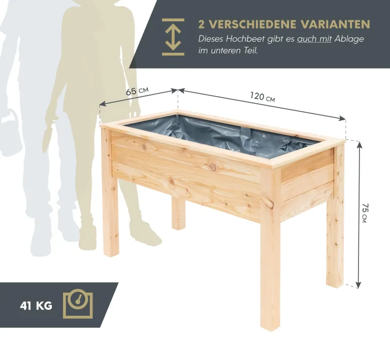 WESTMANN Hochbeet Emily aus Lärchenholz inkl. Aussaatkalender| 120x65x75 cm Natur | Kräuterbeet für den Außenbereich | Stelzenhochbeet zum Bepflanzen von Gemüse & Kräutern – Bild 7