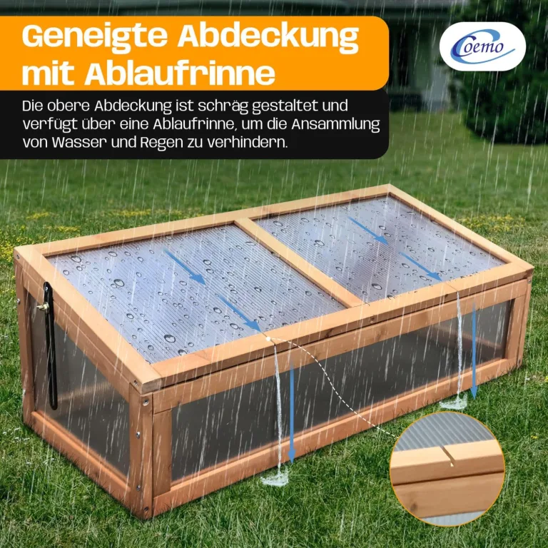 Coemo Frühbeetaufsatz Holz 90 × 60 × 30 cm – Gewächshaus-Abdeckung für Hochbeet – Wetterfester Frühbeetkasten mit Deckel – Schutz für Jungpflanzen & Gemüse – Hochbeet-Bausatz Outdoor – Bild 2