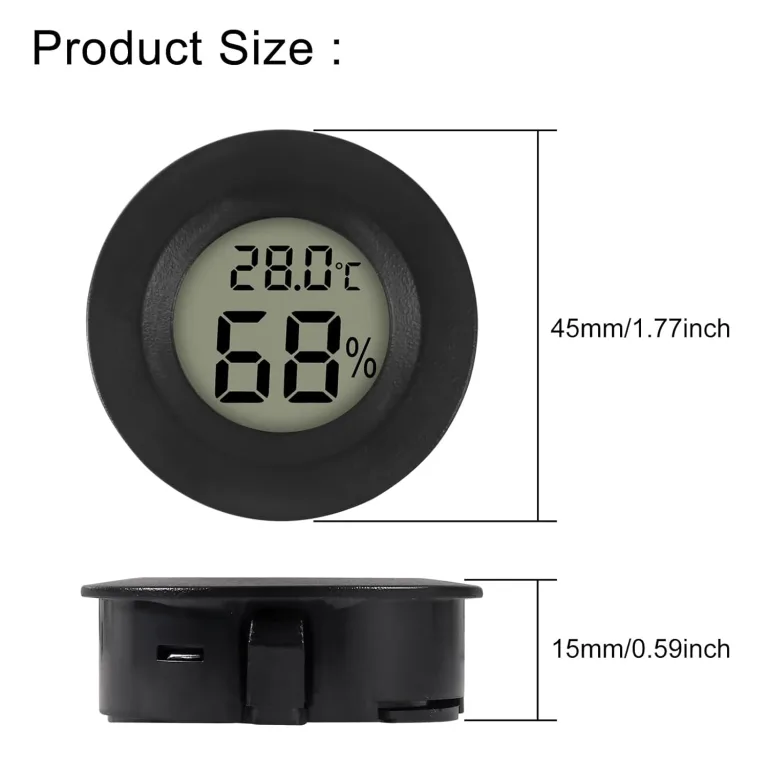 AITRIP 5 x Mini Digital Hygrometer Gauge Indoor Thermometer, Temperatur-Feuchtigkeitsmessgerät für Luftbefeuchter Gewächshaus Gläser Reptilien Gitarrenkoffer, Fahrenheit (℉) oder Celsius(℃) Schwarz – Bild 2