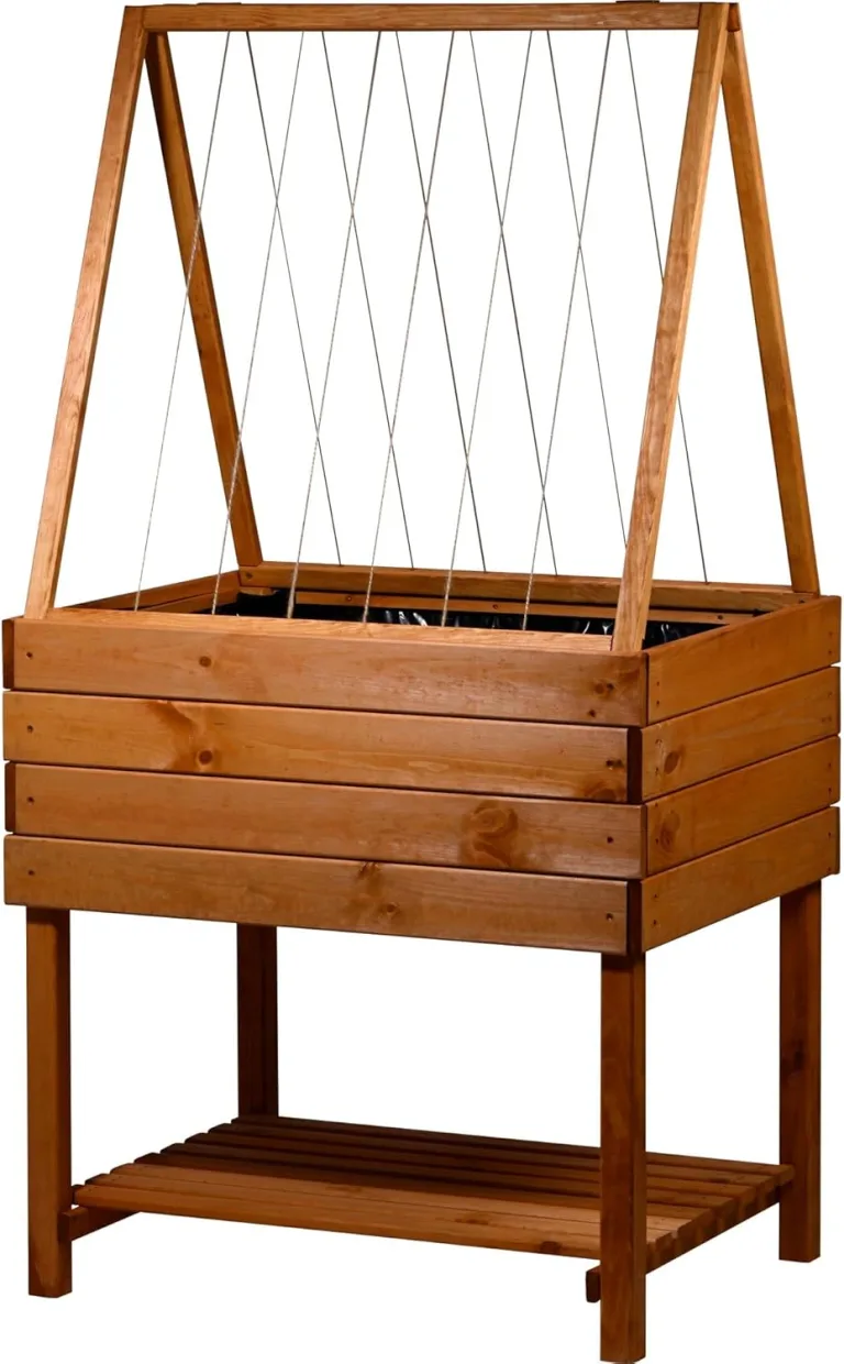 dobar® Hochbeet Kubus 2.0 aus Holz mit Rankhilfe-Aufsatz abnehmbar für Rankgewächse - Salatbeet auf Stelzen 100 L für Garten und Balkon - Hochbeet-Kit Braun – Bild 1