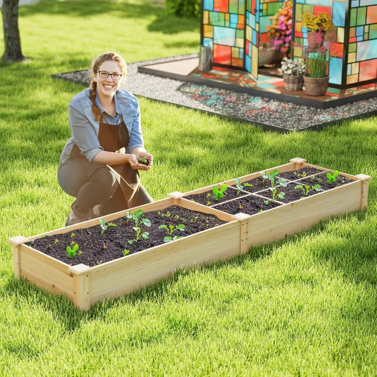 GOPLUS Hochbeet aus Tannenholz, Gartenbeet mit 2 Pflanzkästen & Trennwänden, Blumenkasten mit offenem Boden, Pflanzbeet Pflanzkasten Pflanzkübel für Blumen, Gemüse & Obst (228x62x25 cm) – Bild 8