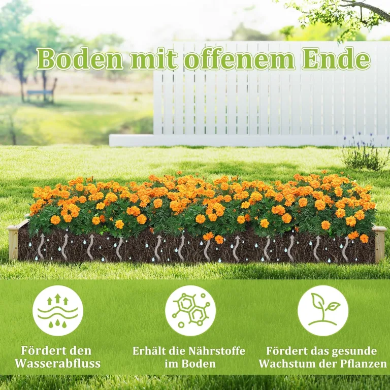 GOPLUS Hochbeet aus Tannenholz, Gartenbeet mit 2 Pflanzkästen & Trennwänden, Blumenkasten mit offenem Boden, Pflanzbeet Pflanzkasten Pflanzkübel für Blumen, Gemüse & Obst (228x62x25 cm) – Bild 3