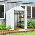Outsunny Gartengewächshaus PE mit Regalen 3 Ebenen, Balkongewächshaus, verstärkte Plane 135 g/m², Stahlrahmen, aufrollbare Reißverschlusstür, für Gemüse Pflanzen Blumen, 140x143x190cm, weiß - Thumbnail 2
