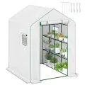 Outsunny Gartengewächshaus PE mit Regalen 3 Ebenen, Balkongewächshaus, verstärkte Plane 135 g/m², Stahlrahmen, aufrollbare Reißverschlusstür, für Gemüse Pflanzen Blumen, 140x143x190cm, weiß - Thumbnail 10