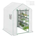 Outsunny Gartengewächshaus PE mit Regalen 3 Ebenen, Balkongewächshaus, verstärkte Plane 135 g/m², Stahlrahmen, aufrollbare Reißverschlusstür, für Gemüse Pflanzen Blumen, 140x143x190cm, weiß - Thumbnail 1
