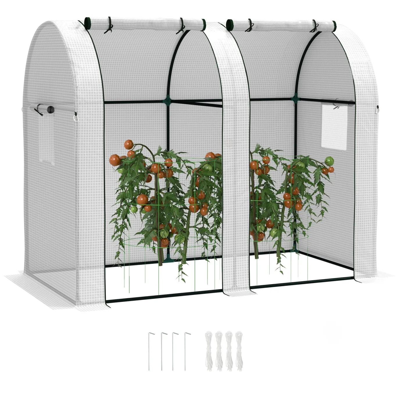 Outsunny Gartengewächshaus 1,8 m² Tomatenhaus Abm. 1,85L x 0,9l x 1,5H m 2 Rolltüren mit Reißverschluss 4 Rollfenster Stahl PE mit hoher Dichte 135 g/m² UV-beständig weiß - Bild 1