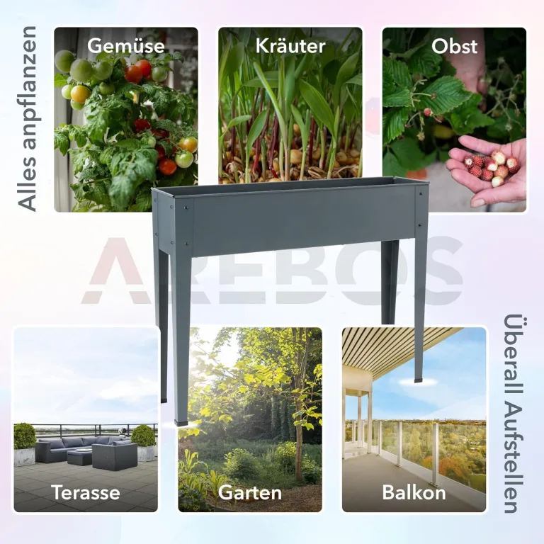Arebos Hochbeet 101,5 x 26 x 80 cm | Frühbeet Kräuterbeet Pflanzenbeet Blumenkasten Garten Terassen Gemüsebeet Gartenbeet Blumenkübel für Balkon | ideal für den Anbau von Gemüse Obst Kräutern – Bild 6