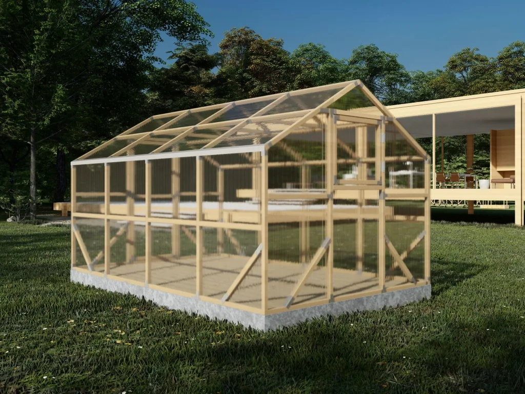 ECO Holz Gewächshaus Garten Treibhaus Tomatenhaus Holzhaus Pflanzhaus (Braun, 4 x 2.6 m)