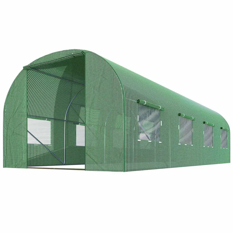 Garten-Gewächshaus Tunnel 2,5 × 4 m - 10 m² Folientunnel mit Stahlrahmen | PE-Folie 140 g/m² UV-beständig | 8 Fenster mit Moskitonetz | Pflanzenschutz | Rosa – Bild 10