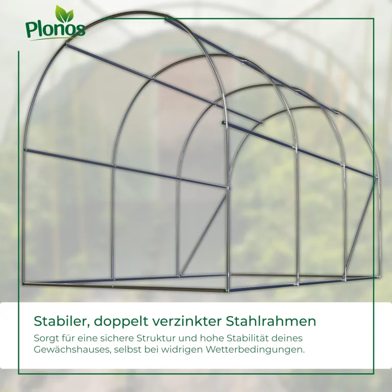 Garten-Gewächshaus Tunnel 2 × 3 m - 6 m² Folientunnel mit Stahlrahmen | PE-Folie 140 g/m² UV-beständig | 6 Fenster mit Moskitonetz | Pflanzenschutz | Grün – Bild 10