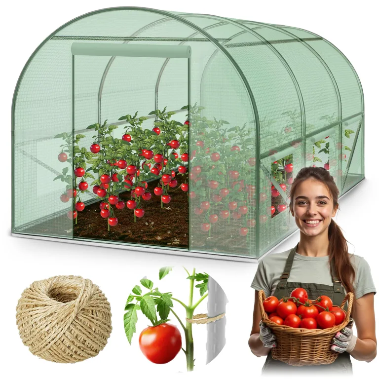 Garten-Gewächshaus Tunnel 2 × 3 m - 6 m² Folientunnel mit Stahlrahmen | PE-Folie 140 g/m² UV-beständig | 6 Fenster mit Moskitonetz | Pflanzenschutz | Grün – Bild 1