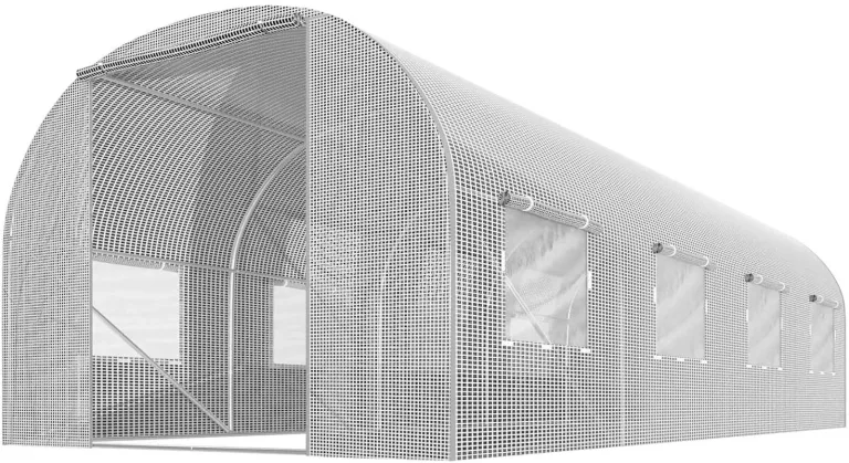 Garten-Gewächshaus Tunnel 2 × 4,5 m - 9 m² Folientunnel mit Stahlrahmen | PE-Folie 140 g/m² UV-beständig | 8 Fenster mit Moskitonetz | Pflanzenschutz | Weiß – Bild 5
