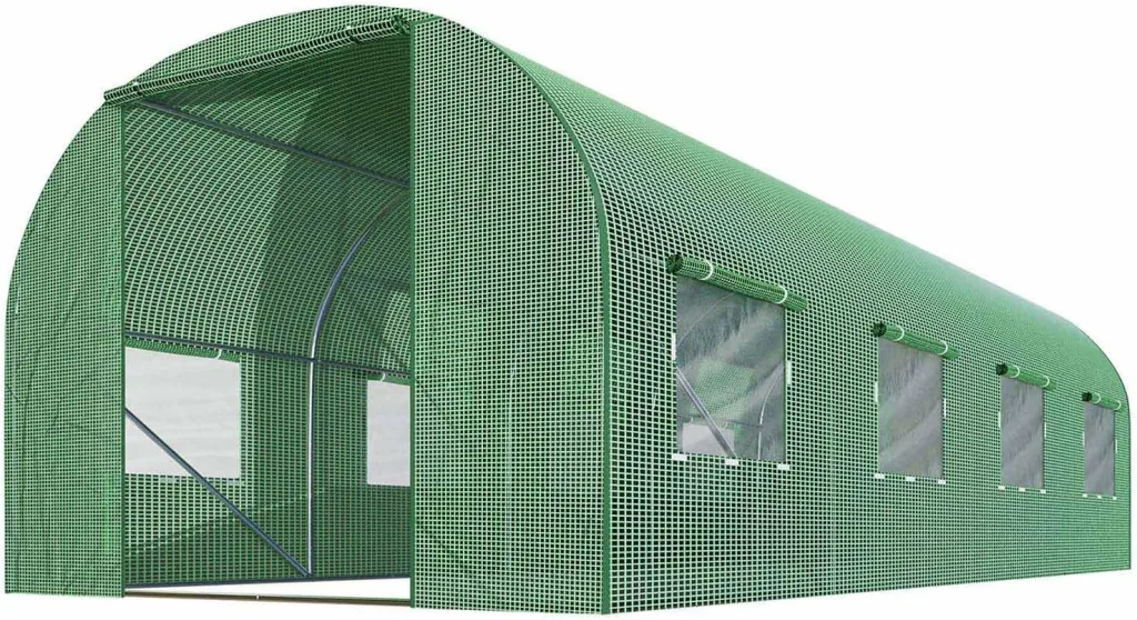 Folientunnel Gewächshaus Mit Rahmen Stahl Set Mit Pflanzenstützen Zubehör 2,5 x 4 x 2 m 10m2 Grün