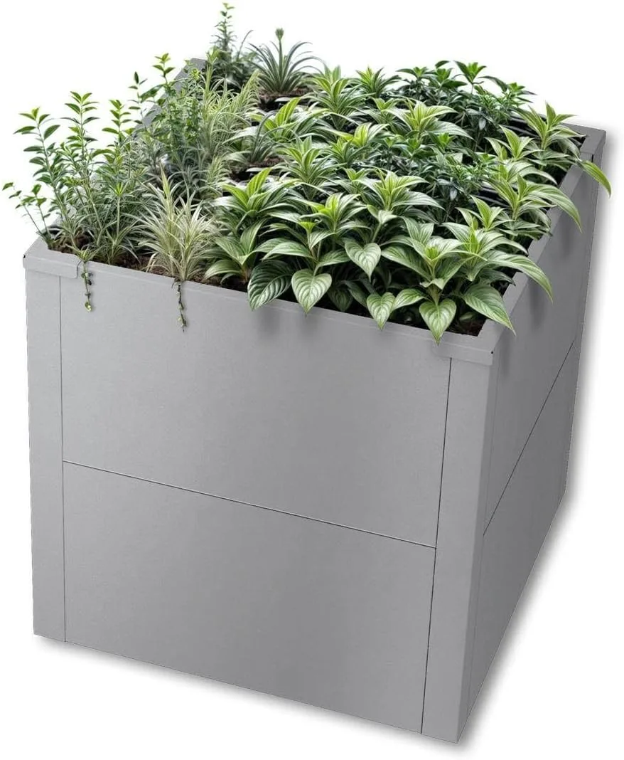Metzler Hochbeet für den Garten oder Balkon – Stahl in Grau | Witterungsbeständiges Metall-Gartenbeet, Pflanzenbeet, Blumenhochbeet | 50 x 50 x 50 cm