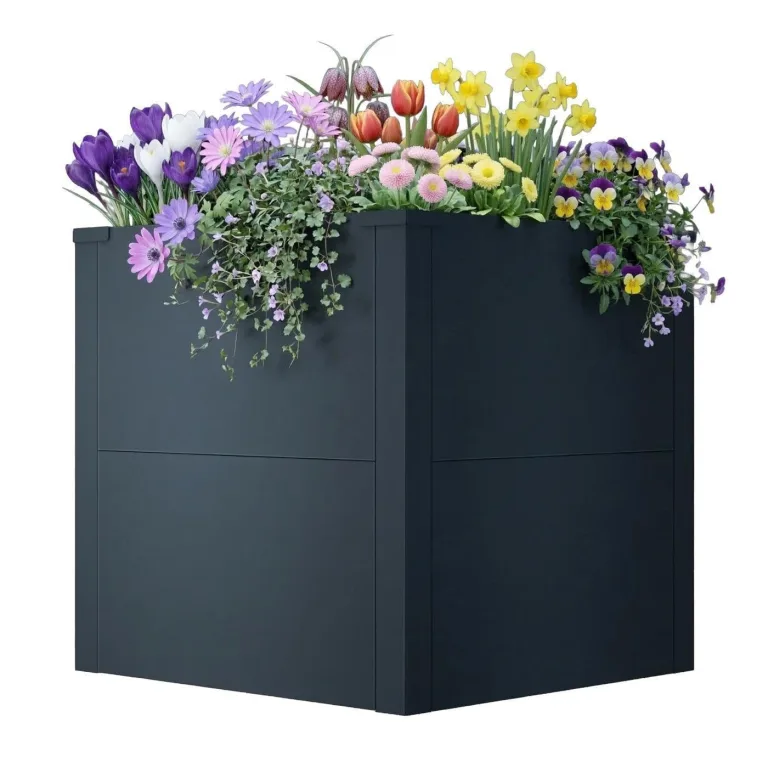 Metzler Hochbeet für den Garten oder Balkon – Stahl in Anthrazit | Witterungsbeständiges Metall-Gartenbeet, Pflanzenbeet, Blumenhochbeet | 50 x 50 x 50 cm – Bild 2