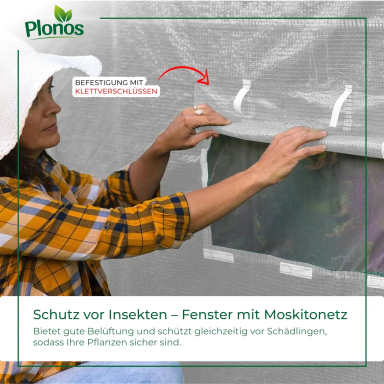 Garten-Gewächshaus Tunnel 2 × 3,5 m - 7 m² Folientunnel mit Stahlrahmen | PE-Folie 140 g/m² UV-beständig | 6 Fenster mit Moskitonetz | Pflanzenschutz | Weiß – Bild 7
