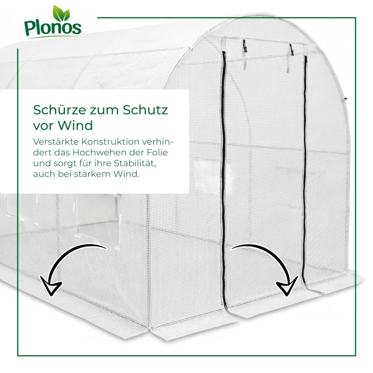 Garten-Gewächshaus Tunnel 2 × 3,5 m - 7 m² Folientunnel mit Stahlrahmen | PE-Folie 140 g/m² UV-beständig | 6 Fenster mit Moskitonetz | Pflanzenschutz | Weiß – Bild 8