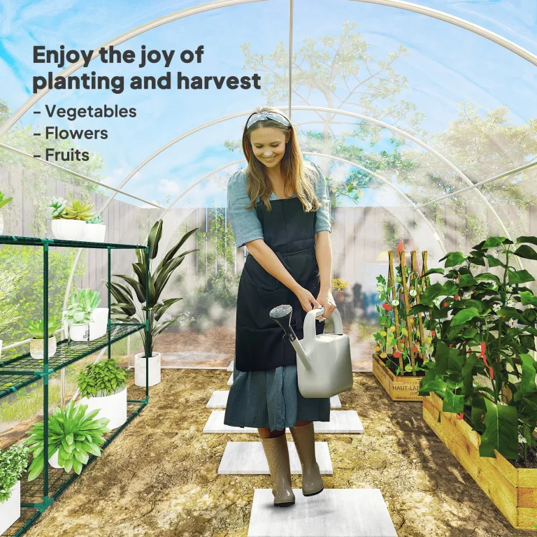Outsunny Garten-Gewächshaus, Tunnel, 3 x 3 x 2 m, 9 m², mit Scharniertür, Plane aus Polyethylen, 150 g/m², für Gemüse, Pflanzen, Blumen – Bild 7