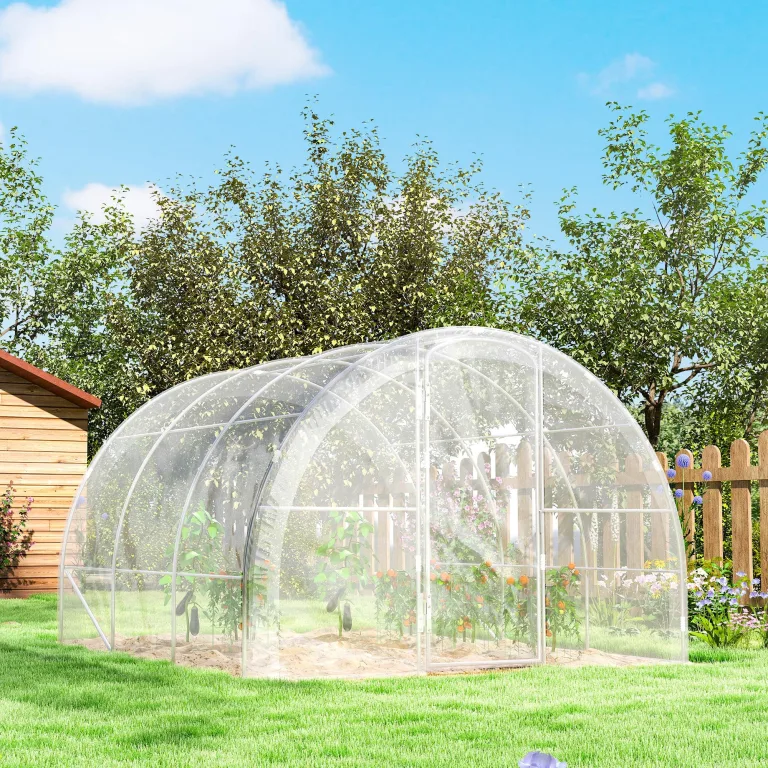 Outsunny Garten-Gewächshaus, Tunnel, 3 x 3 x 2 m, 9 m², mit Scharniertür, Plane aus Polyethylen, 150 g/m², für Gemüse, Pflanzen, Blumen – Bild 8
