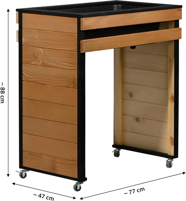 dobar® Hochbeet Wheely Gr. M für Rollstuhlfahrer - Pflanzkasten aus Holz aus Rollen mit Pflanzkübel - Kräuterbeet für Indoor und Outdoor - Balkon-Hochbeet, Natur – Bild 2