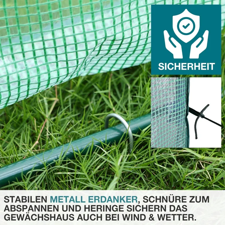 TOM Foliengewächshaus Folientunnel stabile 140g/m² extra langlebig – Wählen Sie aus 2 Größen: 1,6m2 / 0,8m2 Gewächshaus mit 4 Erdankern – Stahlrohrkonstruktion – für Tomaten & Co. (Grün, 0,5m2) – Bild 6