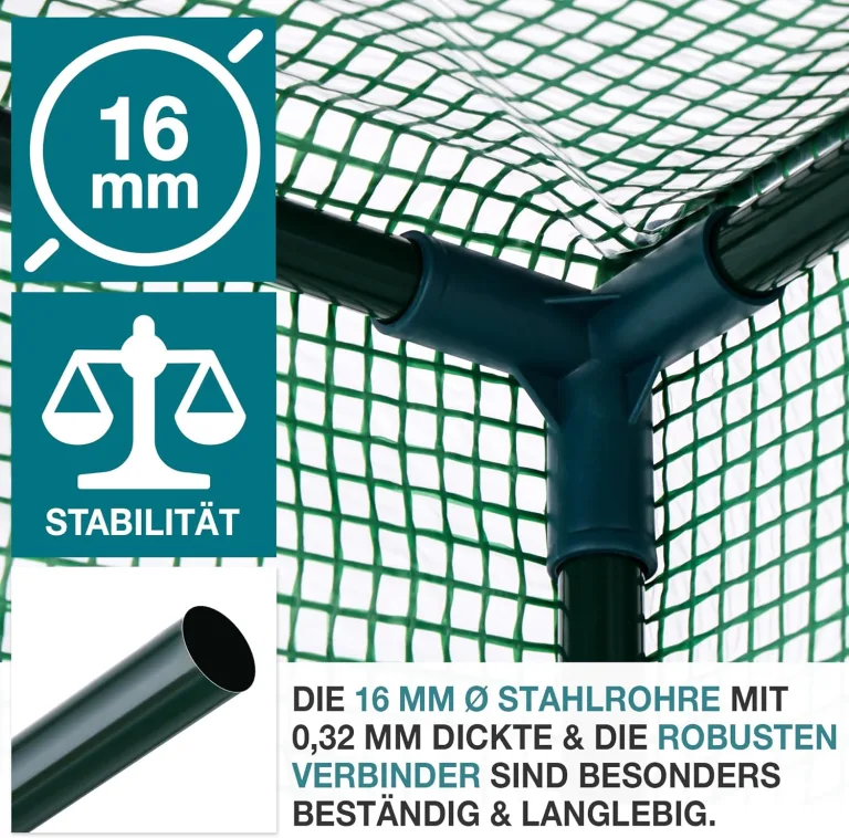 TOM Foliengewächshaus Folientunnel stabile 140g/m² extra langlebig – Wählen Sie aus 2 Größen: 1,6m2 / 0,8m2 Gewächshaus mit 4 Erdankern – Stahlrohrkonstruktion – für Tomaten & Co. (Grün, 0,5m2) – Bild 8
